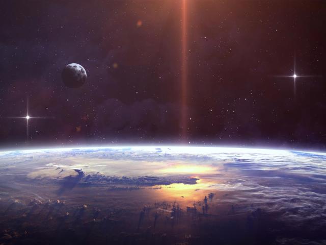 An epic fantasy image of the surface of the Earth as seen from space.