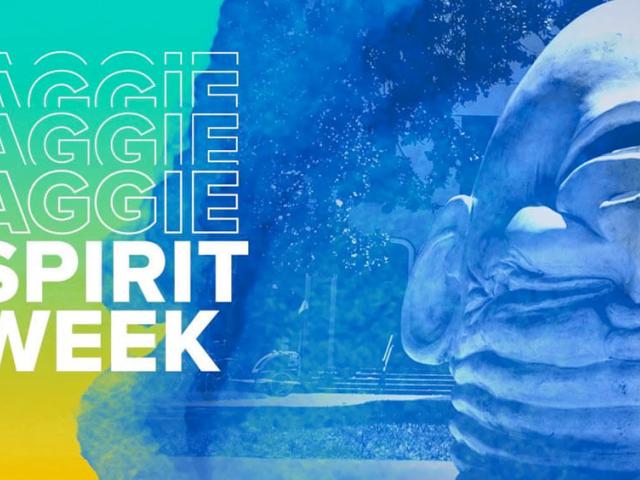 A spirit week graphic featuring an upside down egghead statue